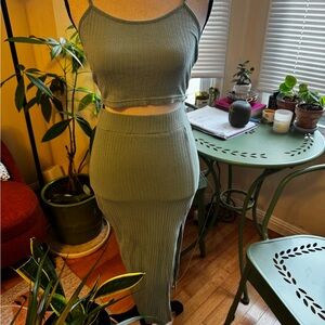 SHEIN Sage Matching Set w Slit Skirt
